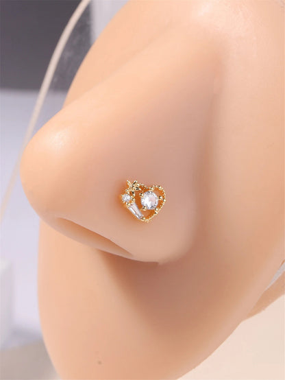 20G L Shaped Nose Studs Rings Cute Pink Heart CZ Shiny Love Stone Gold Silver Color Nose Piercing for Women Girl Nostril Jewelry