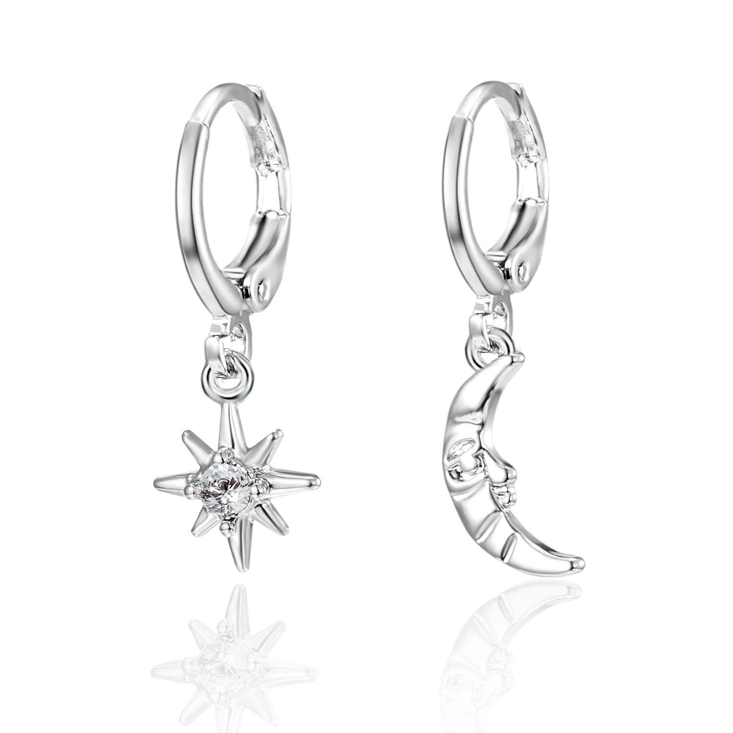 Fashion Small Simple Rhinestone Star Ear Buckle Hoop Earrings For Women Punk Cross Moon Sun Earrings Party Jewelry