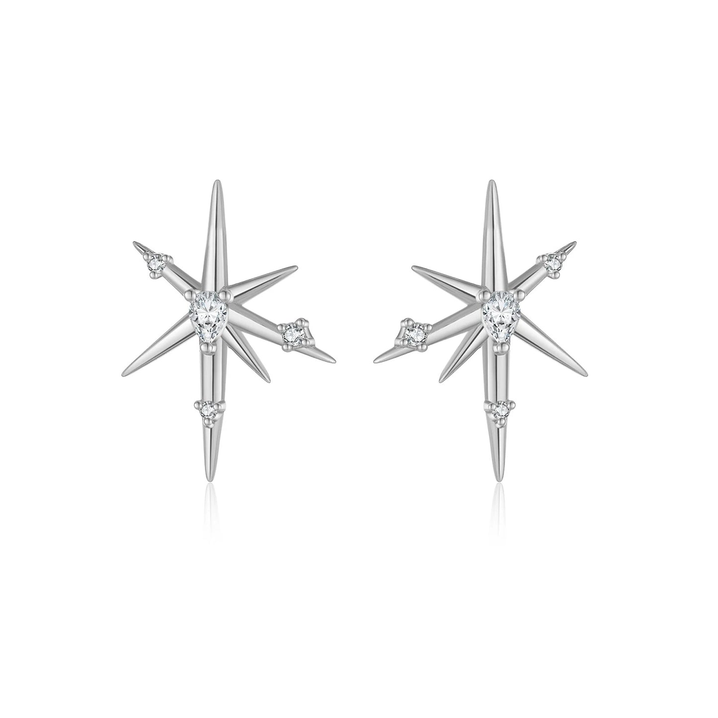 925 Sterling Silver Asymmetrical Star Zircon Stud Earrings for Women