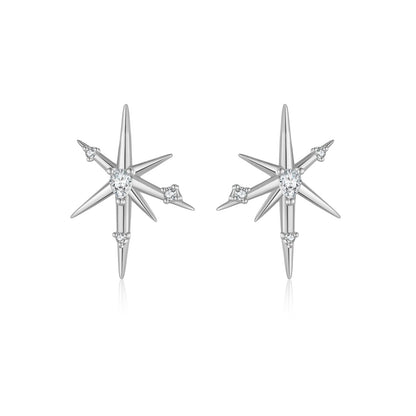 925 Sterling Silver Asymmetrical Star Zircon Stud Earrings for Women