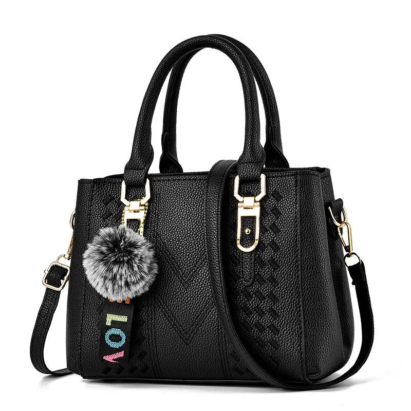 Women’s Fashion Shoulder Bag with Hairball Pendant