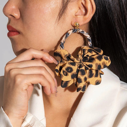 Big Leopard Drop Earrings Women Trendy Resin Flower Jewelry