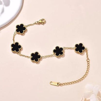 Lucky Clover Double-Sided Flower Bracelet – Gold-Plated Stainless Steel Jewelry for Women
