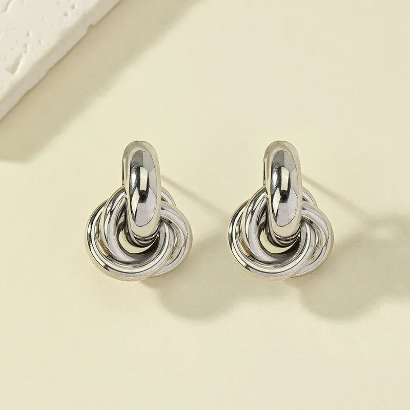 Gold AND Silver Color Knot Hoop Earring for Women Fashion Shiny Plating Trendy Twist Stud Earring Stud Cute Daily Wear Jewelry