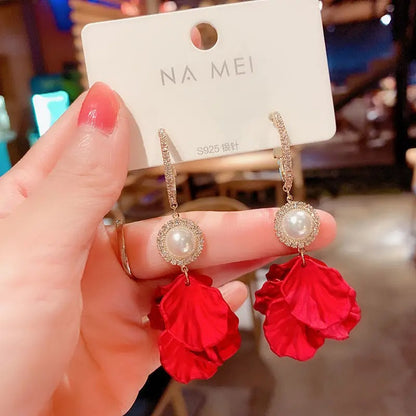Rose Petal Long Earrings Japan Korea Trendy Star Jewelry