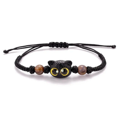2PCS Black Cat Beaded Bracelets Women Men Handmade Jewelry
