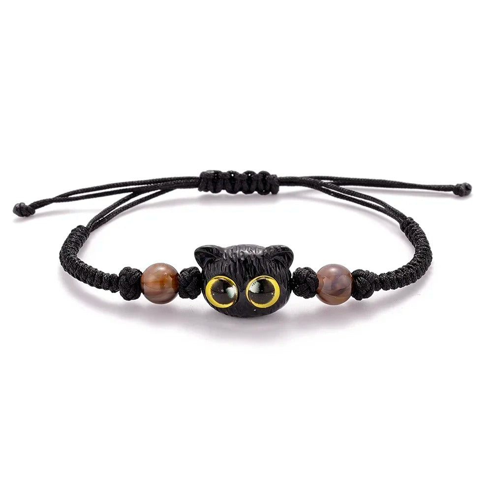 2pcs Cute Natural Stone Black Cat Bracelet for Women Men Fashion Cartoon Animal Beaded Bracelets Handmade Fashion Girl Jewelry