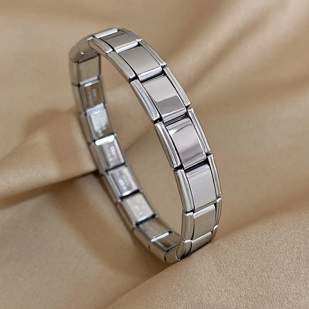 Gold Color Square Tightness Elastic Stainless Steel Bracelet Bangle for Women New Vintage Waterproof Jewelry Gifts Accessories
