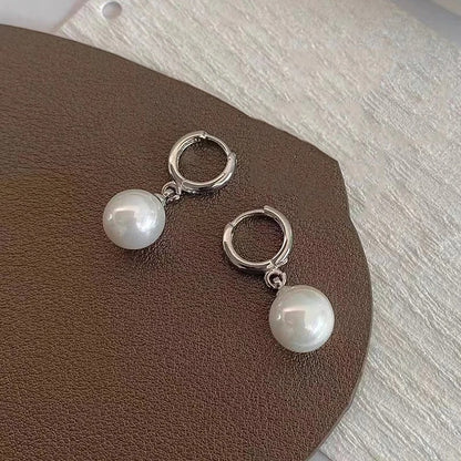 Fashion Pearl Drop Hoop Earrings Stainless Steel Women Accessories