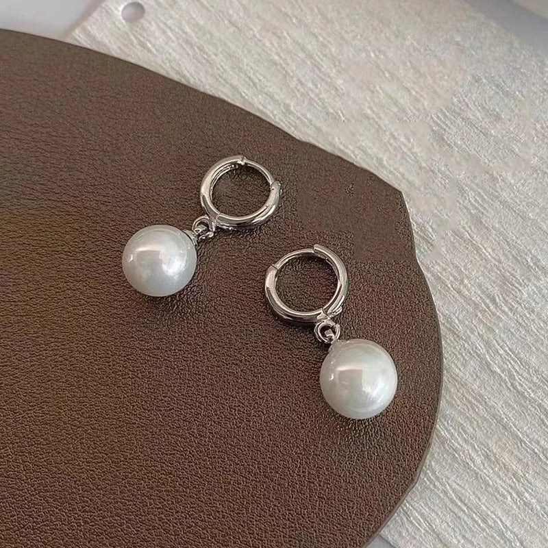 Stainless Steel Fashion Pearl Drop Earrings Buckle Women's Round Hoop Earrings Ladies Accessories Wedding Jewelry