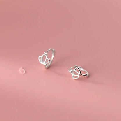 Sterling Silver Princess Crown Hoop Earrings Women Teen Jewelry