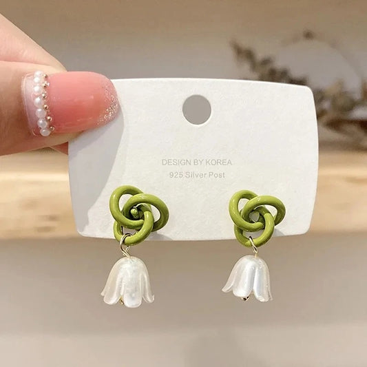 Women’s Entangled Green Lily of the Valley Earrings Gift Jewelry