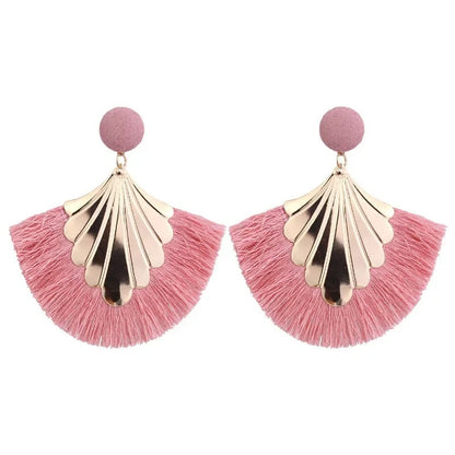 Exaggerated Fan Shaped Tassel Earrings Women Boho Fashion