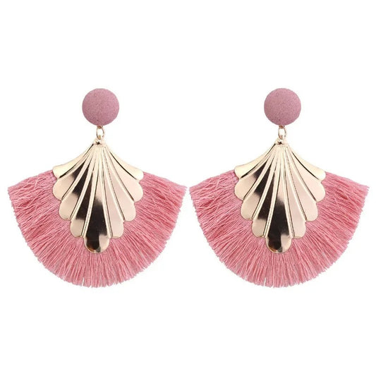 Exaggerated Fan Shaped Tassel Earrings Women Boho Fashion