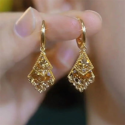 Gold Double Square Pendant Earrings Elegant Jewelry for Women