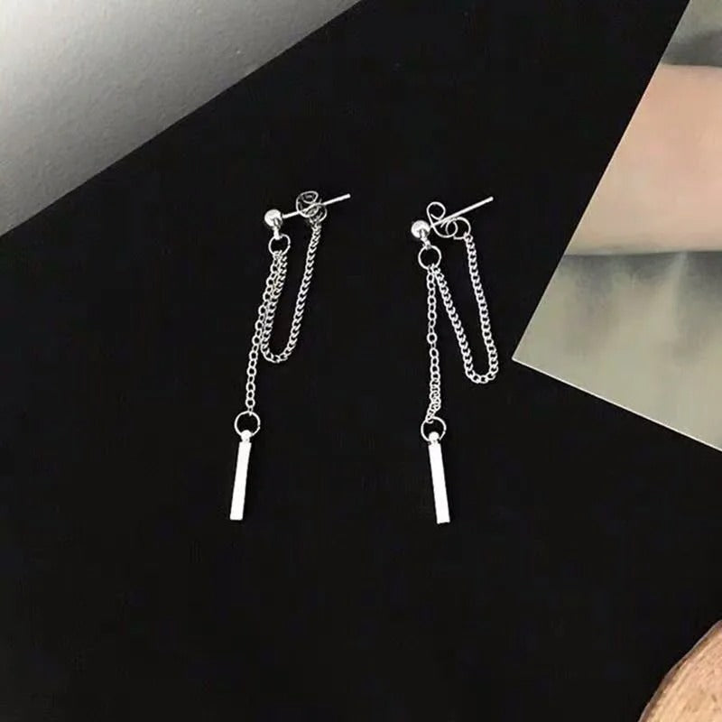 Silver Color Cross Drop Earrings for Women Men Gothic Hip Hop Long Tassel Hanging Earring Jewelry