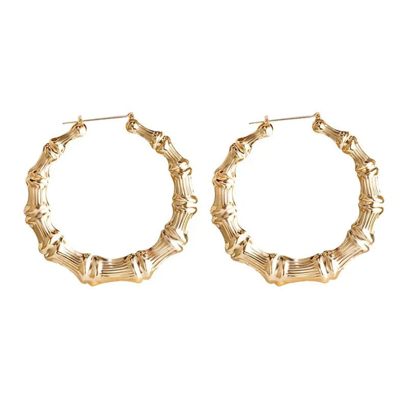 Large Bamboo Hoop Earrings for Women Summer Fashion Jewelry