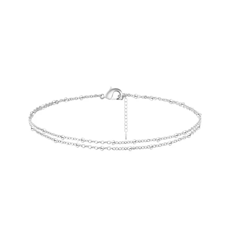 Waterproof Layered Beaded Anklet Bracelet Gold & Silver