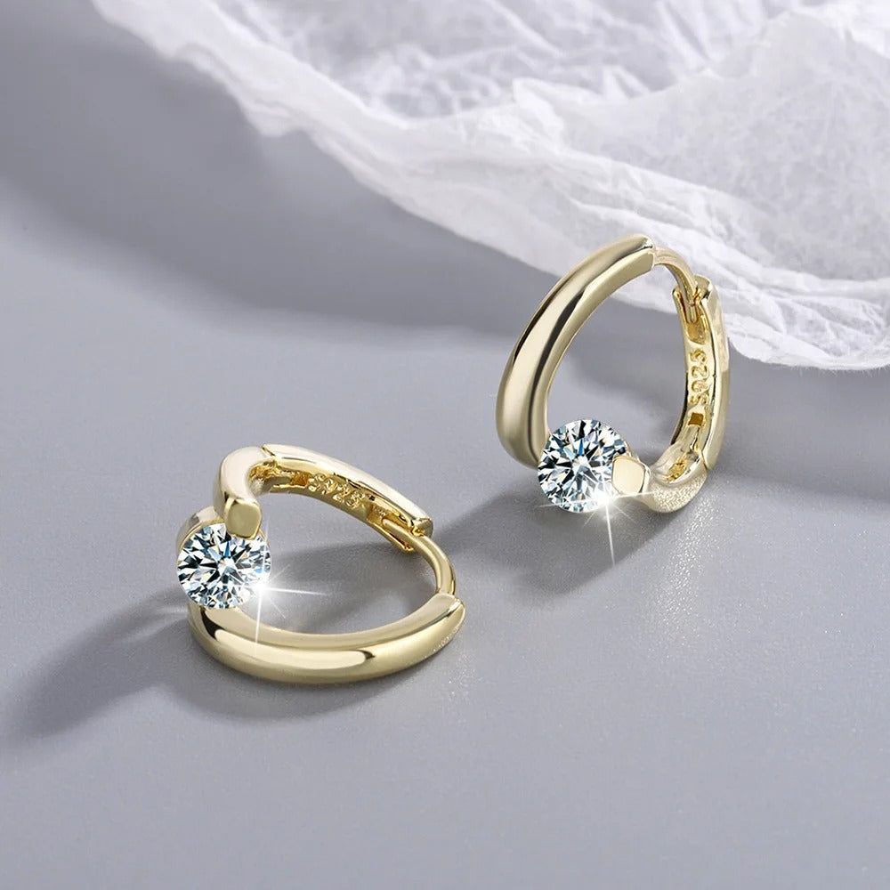 Sterling Silver Gold Crystals Simple Earrings For Women Fashion Wedding Luxury Jewelry 2025 Trend
