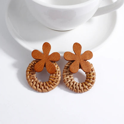 Unique Wooden Round Drop Earrings Handmade Women Jewelry