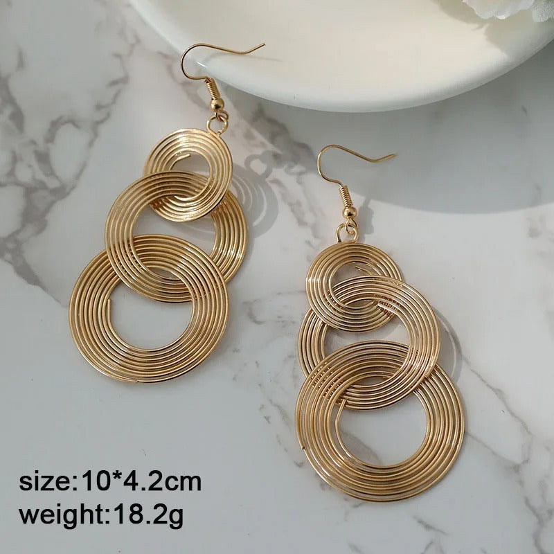 Three-Layer Circle Long Drop Earrings Women Punk Metal Jewelry