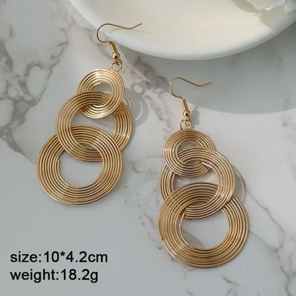 Three-Layer Circle Long Drop Earrings Women Punk Metal Jewelry