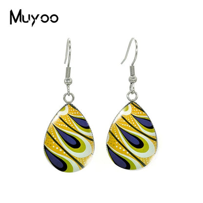 Peacock Design Teardrop Earrings Glass Pendant Earrings