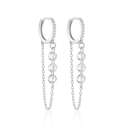 Gold Hoop Buckle Earrings with 3 Zircons 925 Silver for Women