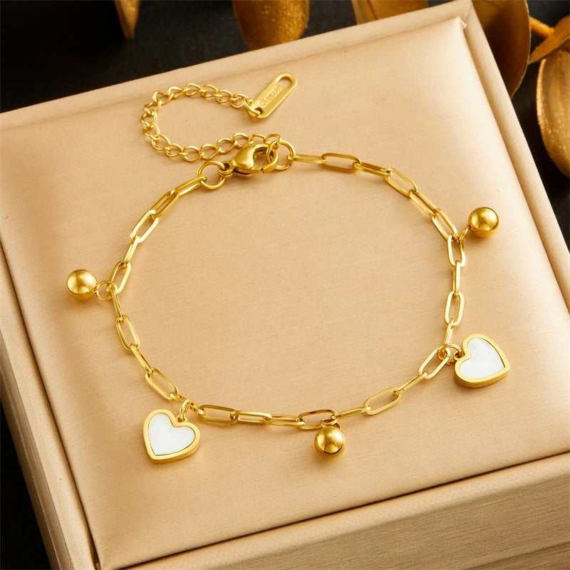 316L Stainless Steel Heart Double-Layer Bead Bracelet for Women