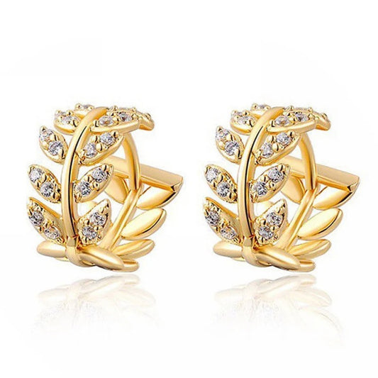 Delicate Leaf Ear Ring with Shiny CZ for Women Silver Color/Gold Color Fashion Hoop Earrings Fancy Girl Gift 2025 Jewelry Gifts