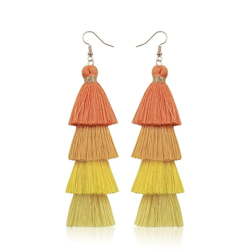 4-Layer Tassel Earrings Long Fringe Multicolor Statement Jewelry