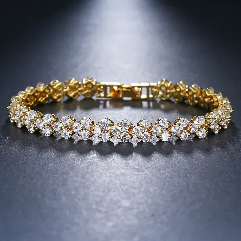 Cubic Zirconia Tennis Bracelet Gold Silver Women Chain Jewelry