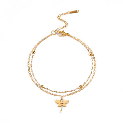 Dragonfly Double Layer Charm Bracelet Stainless Steel Women’s Jewelry