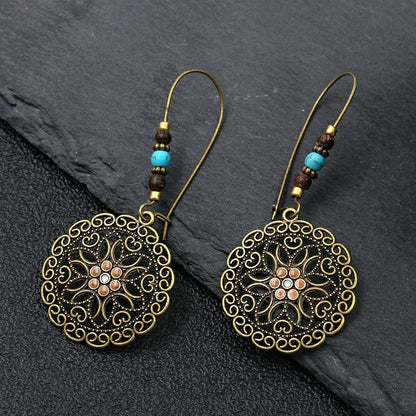 Women’s Geometric Leaf Wing Flower Drop Earrings Antique Style