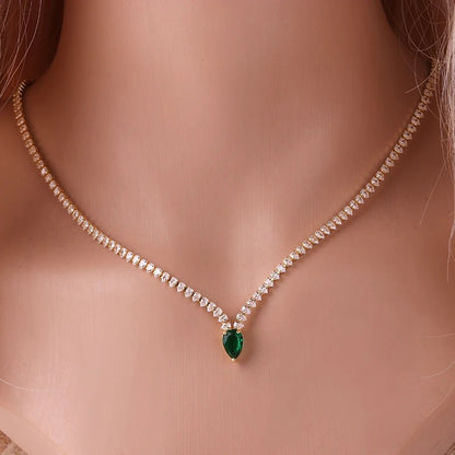 High Quality Chain Water Drop Cubic Zirconia Light Blue Necklace for Women 18K Gold Plated Bridal Wedding Party Jewelry