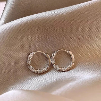 FTCY Luxury Zircon Hoop Earrings Elegant Small Round Metal Circle Earrings for Women