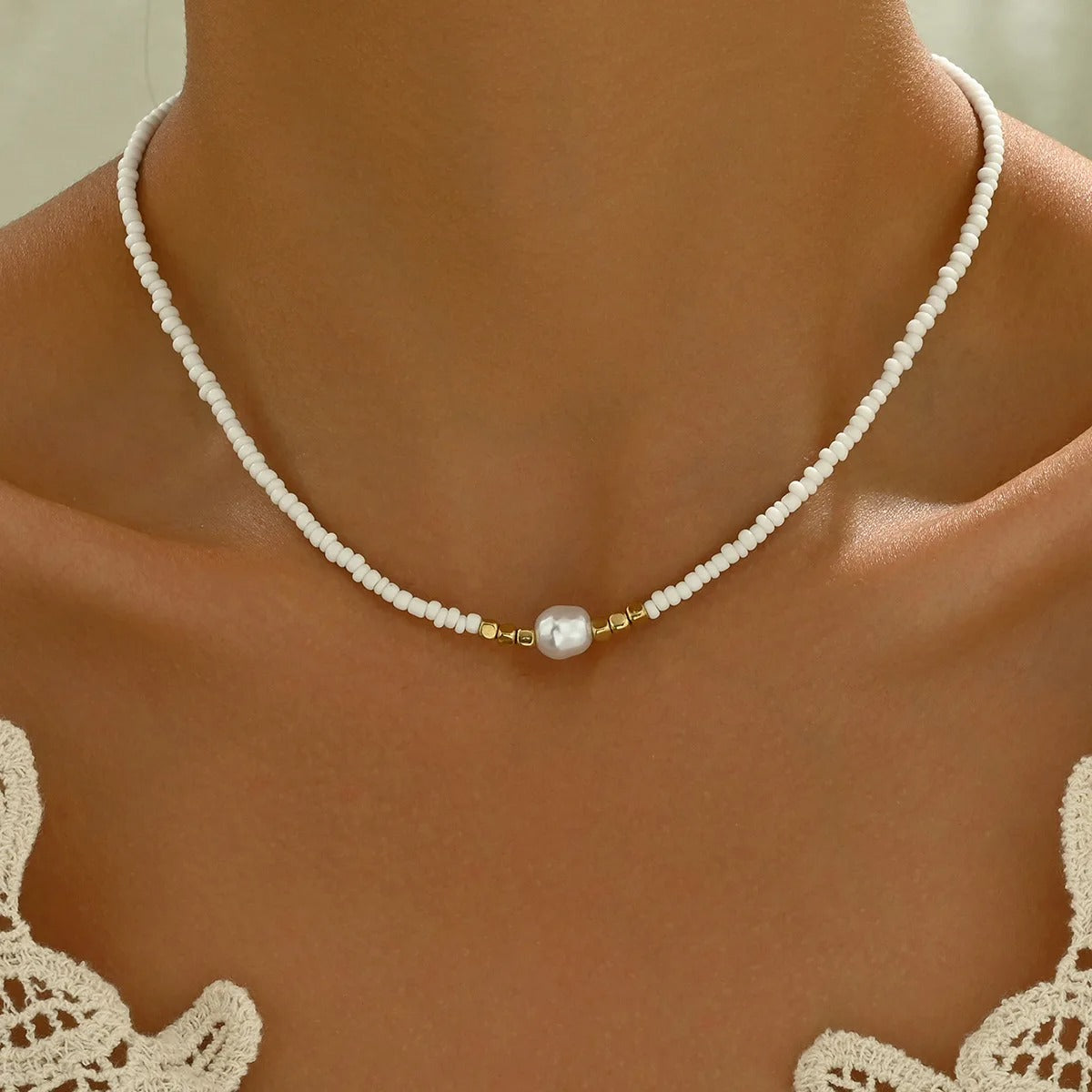 Vintage Woven Rice Beads Beaded Necklace Women's Fashion Simple Design Holiday Party Accessories Gift