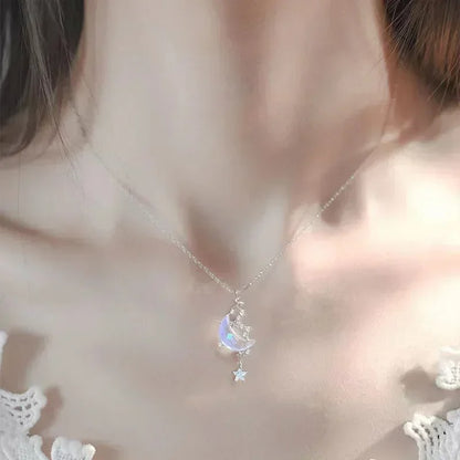 Korean Crystal Star and Moon Chokers, Colorful Enamel Stone Pendant Necklaces for Women, Neck Chain, Fashion Jewelry Gifts