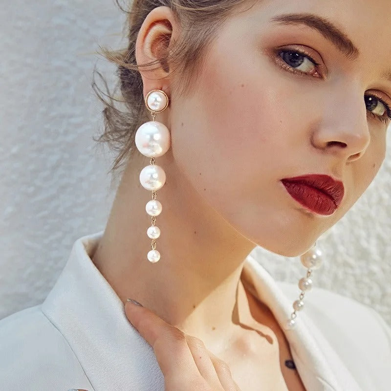 Pearl Crystal Chain Drop Earrings for Women Bridal Wedding Jewelry