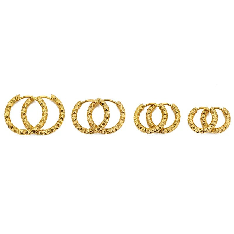 Round Embossed Hoop Earrings Stainless Steel Women’s Jewelry