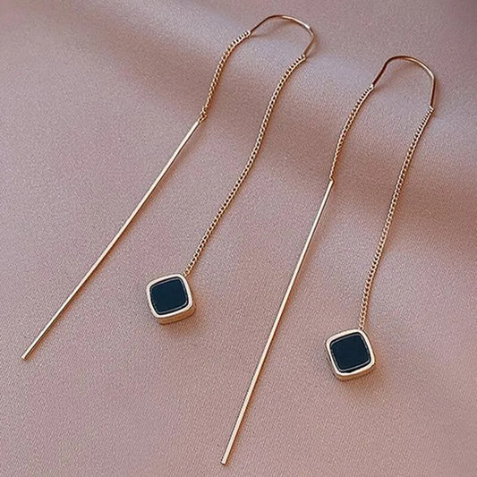 Simple Square Drop Earring For Women Korean Fashion Gold-color Line Long Tassel Dangle Earrings Party Jewelry Gift