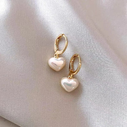 Classic Pearl Heart Drop Earrings Party Jewelry for Women