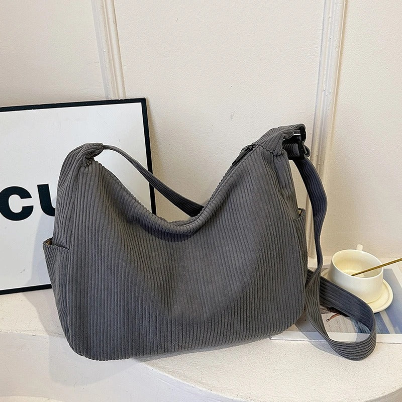 Trendy Corduroy Shoulder Bag for Women Large Capacity