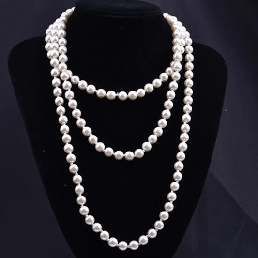 2025 Fashion Elegant Imitation Pearl Necklace For Women's Knot Multi-layer Long Sweater Chain Clothing Accessories