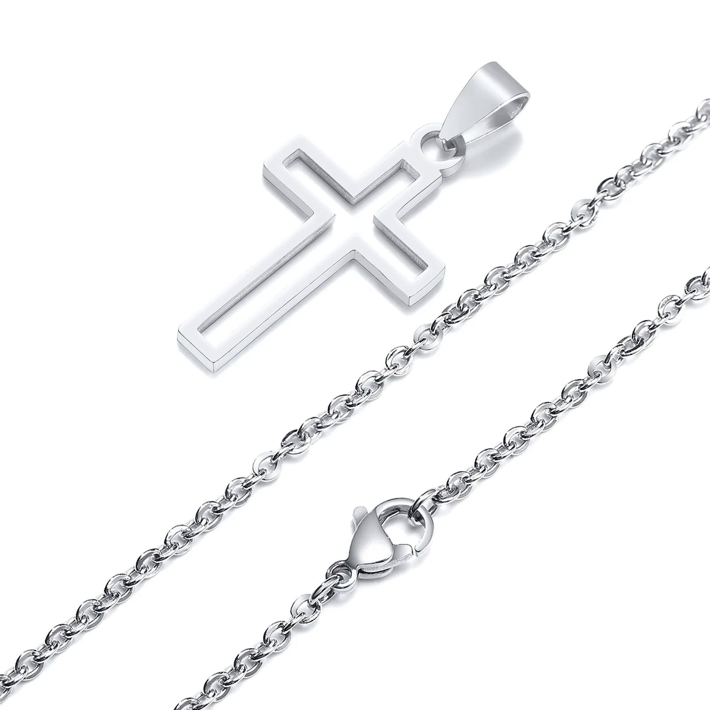 Hollow Cross Pendant Necklace Unisex Stainless Steel Faith Jewelry