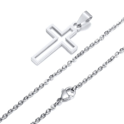 Hollow Cross Pendant Necklace Unisex Stainless Steel Faith Jewelry