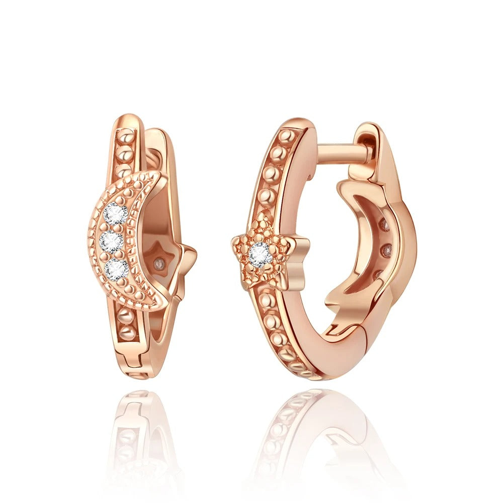 Beautiful 925 Sterling Silver Rose Gold Combination Ring Star and Moon Irregular Earrings Matching Jewelry Gifts for Sisters