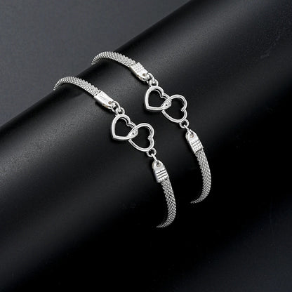 2PC Love Heart Couple Bracelets Silver Matching Jewelry Gift