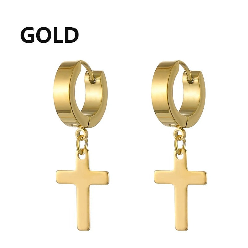 Men & Women Punk Gothic Cross Star Hoop Earrings Stainless Steel
