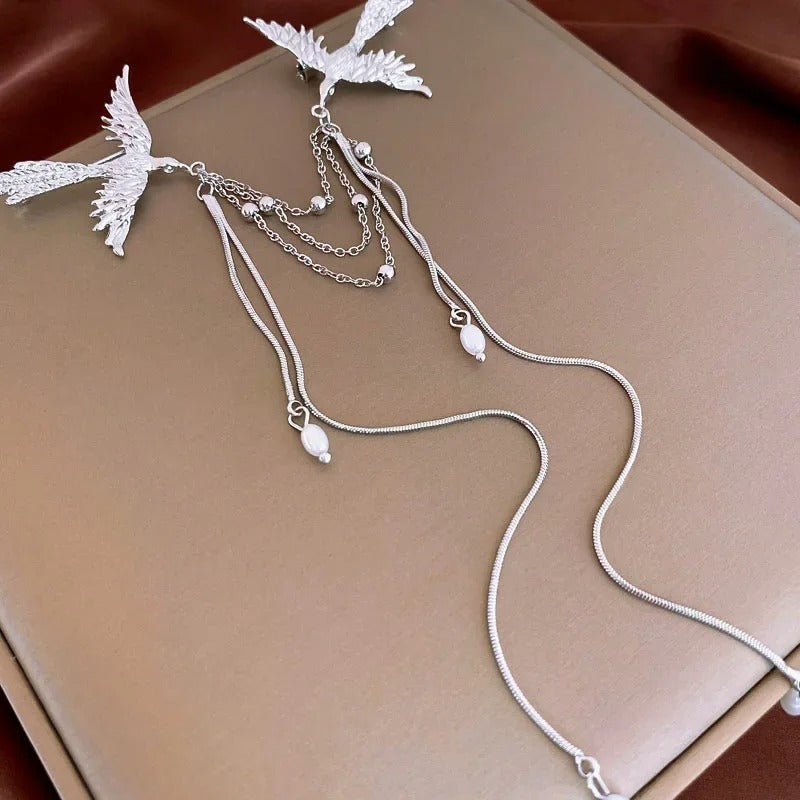 Animal Bird Brooch Pin Fire Phoenix Long Fringe Corsage